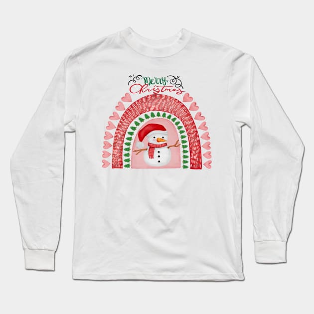 Snowman Christmas Rainbow Long Sleeve T-Shirt by Archie & Ainslie
